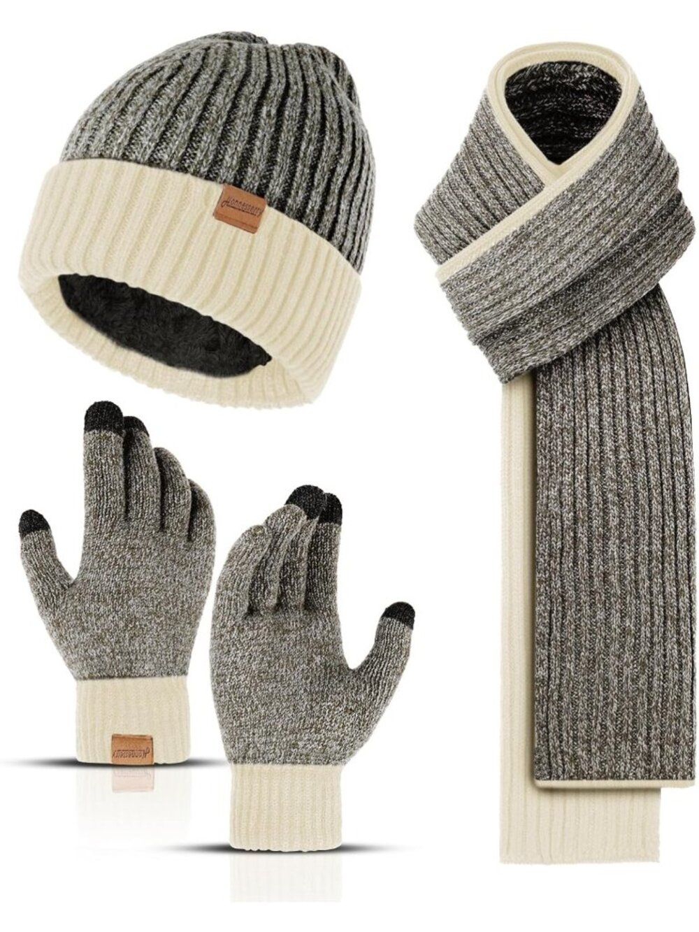 Cozy Winter Beanie Hat, Long Scarf & Touchscreen Gloves 3-Piece Set for Men